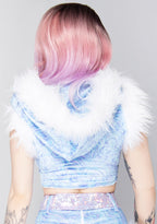 J Valentine Frost Queen Hooded Crop Top in light blue — back view