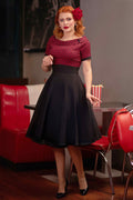 Darlene Full Circle Swing Dress in Burgundy Polka-Black