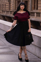 Darlene Full Circle Swing Dress in Burgundy Polka-Black