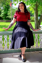 Darlene Full Circle Swing Dress in Burgundy Polka-Black