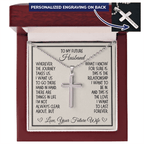 Future Husband Gift, Personalized Cross Necklace: Wherever The Journey Takes Us...