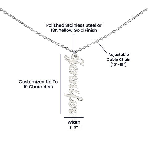 Girlfriend Gift, Vertical Name Necklace: Wherever The Journey Takes Us...