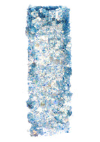 Kimchi Chic GLITTER SHARTS Gel Glitter Pots in 01 Super Galactic blue with holographic star and hexagon glitter in gel pot on rave makeup body glitter — swatch view
