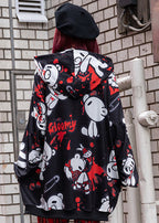 ACDC Rag Gloomy Bear Dark Gloomy Oversized Zip Up Hoodie Black Red — model full view