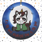 Halloween Ceramic Ornament: Unicorn Jason