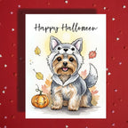 Halloween Yorkie Card Wolf Costume Yorkshire Terrier Pumpkin Fall Greeting