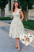 Amanda Ivory Cream Flared Dress in Cat Floral Print