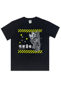 Maxed Limited Kaiju No. 8 Bottle Tee in black with full front graphic on rave t-shirt — front view