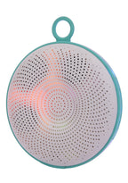 SunnyLife Light Pool Bluetooth Speaker in white turquoise with color changing lights on waterproof floating pool speaker — detail view
