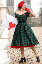 Lily Green Check Off Shoulder Dress