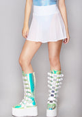 J Valentine Lolita Mesh Skater Skirt in white with sheer mesh fabric and high waistband on festival skirt — front view
