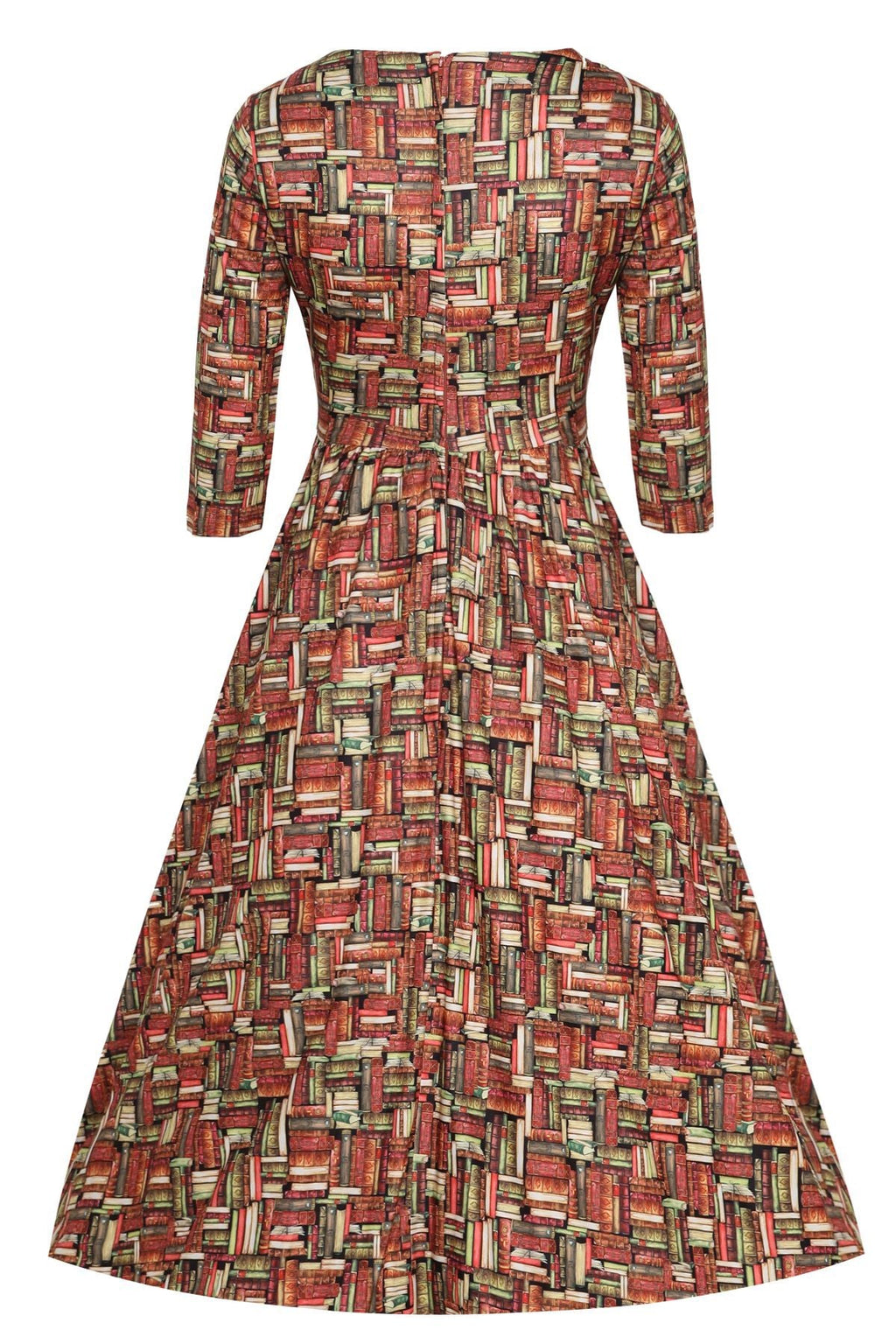 Billie Long Sleeved Book Print Flared Dress