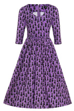 Billie Long Sleeved Purple Black Cat Dress