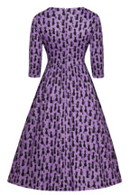 Billie Long Sleeved Purple Black Cat Dress