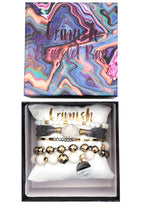 Erimish Love and Grace Box Set in white silver with gemstone accent charm and circle charm on boho festival bracelet stack — detail view