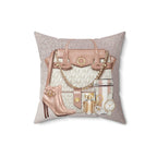 Luxury Handbag & Accessories Faux Suede Pillow — Chic Pink Fashion Decor