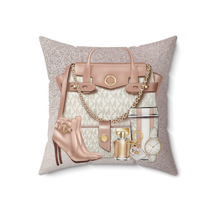 Luxury Handbag & Accessories Faux Suede Pillow — Chic Pink Fashion Decor