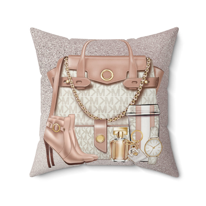 Luxury Handbag & Accessories Faux Suede Pillow — Chic Pink Fashion Decor