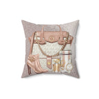 Luxury Handbag & Accessories Faux Suede Pillow — Chic Pink Fashion Decor
