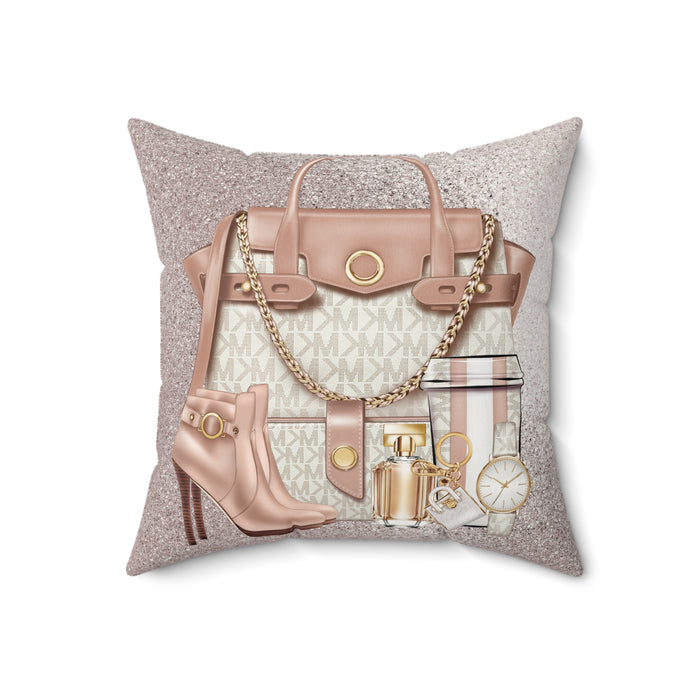 Luxury Handbag & Accessories Faux Suede Pillow — Chic Pink Fashion Decor