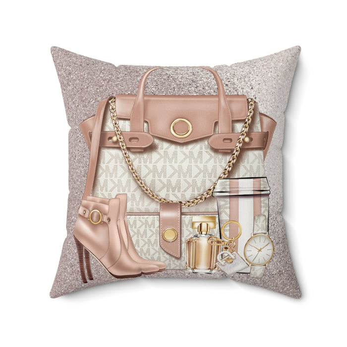 Luxury Handbag & Accessories Faux Suede Pillow — Chic Pink Fashion Decor