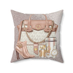 Luxury Handbag & Accessories Faux Suede Pillow — Chic Pink Fashion Decor