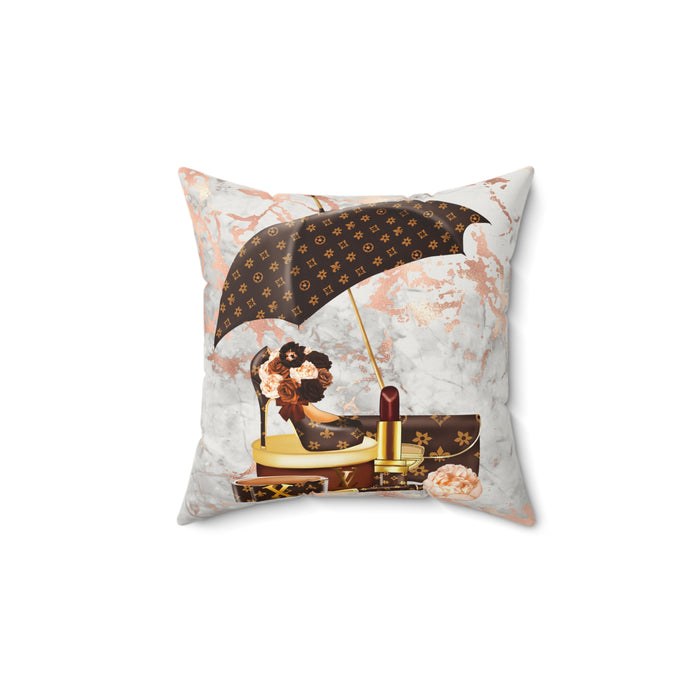 Luxury Monogram Makeup & Umbrella Faux Suede Pillow