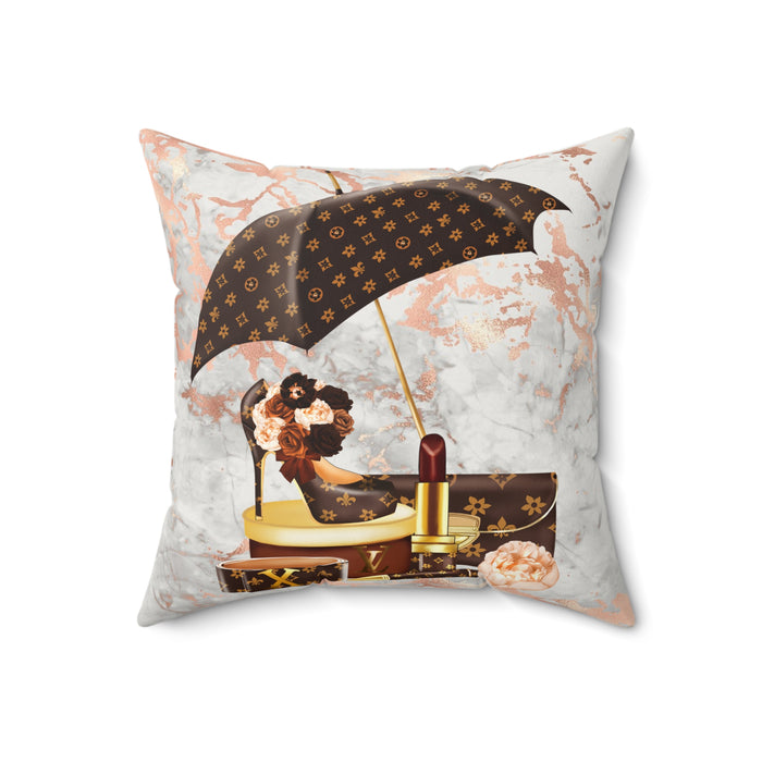 Luxury Monogram Makeup & Umbrella Faux Suede Pillow