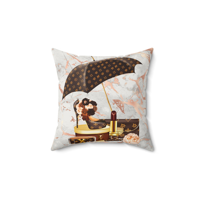 Luxury Monogram Makeup & Umbrella Faux Suede Pillow