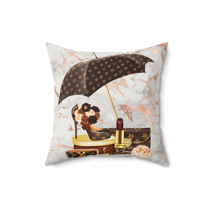 Luxury Monogram Makeup & Umbrella Faux Suede Pillow