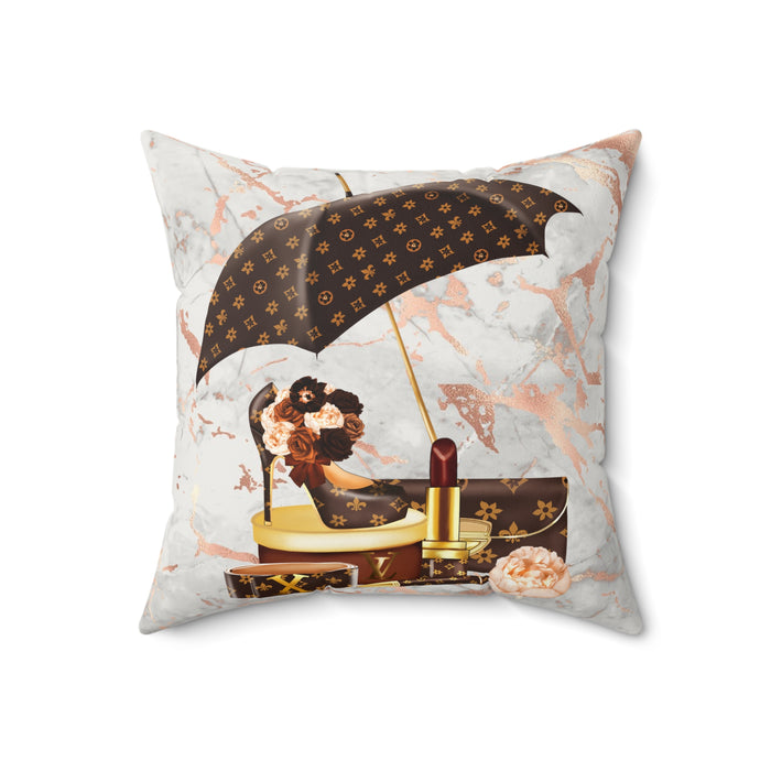 Luxury Monogram Makeup & Umbrella Faux Suede Pillow