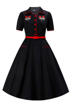 Mabel Rockabilly Shirt Dress With Rose Embroidery