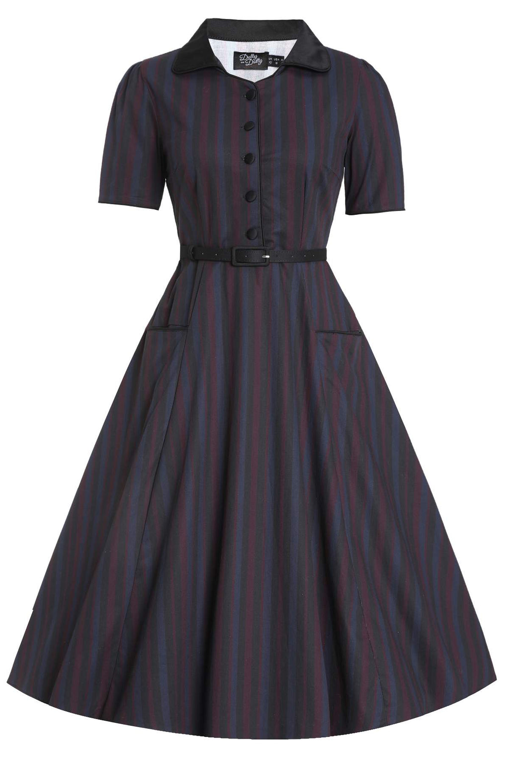 Mabel Rockabilly Striped Shirt Dress In Navy Blue
