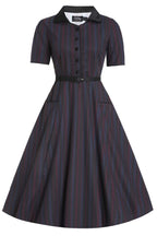 Mabel Rockabilly Striped Shirt Dress In Navy Blue