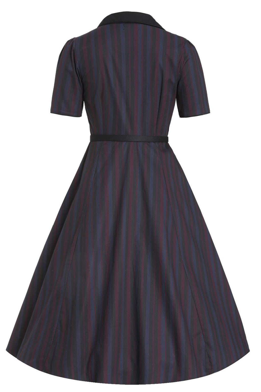 Mabel Rockabilly Striped Shirt Dress In Navy Blue