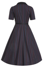 Mabel Rockabilly Striped Shirt Dress In Navy Blue