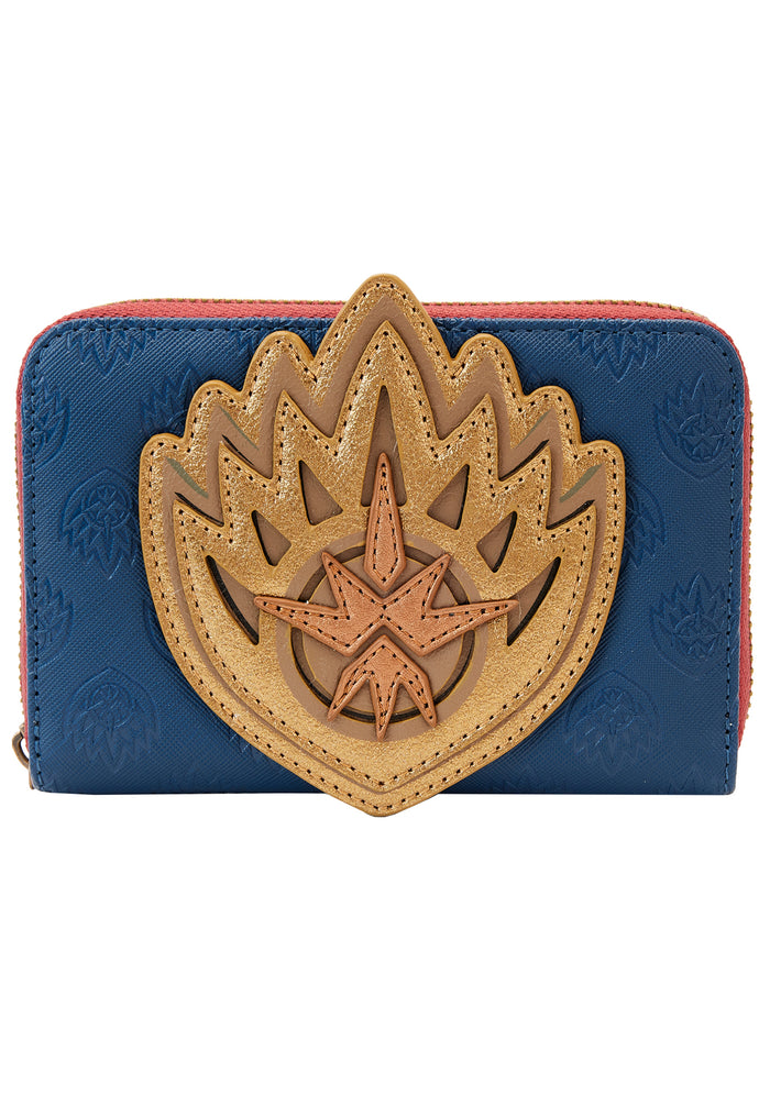 Loungefly X Marvel Guardians of the Galaxy 3 Ravager Badge Zip Wallet in navy red with Ravager badge applique on vegan leather fandom cute wallet — front view