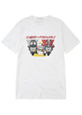 Masked Rider x Sanrio Hello Kitty Tee in white with Hello Kitty in Masked Rider costume crossover graphic — front view