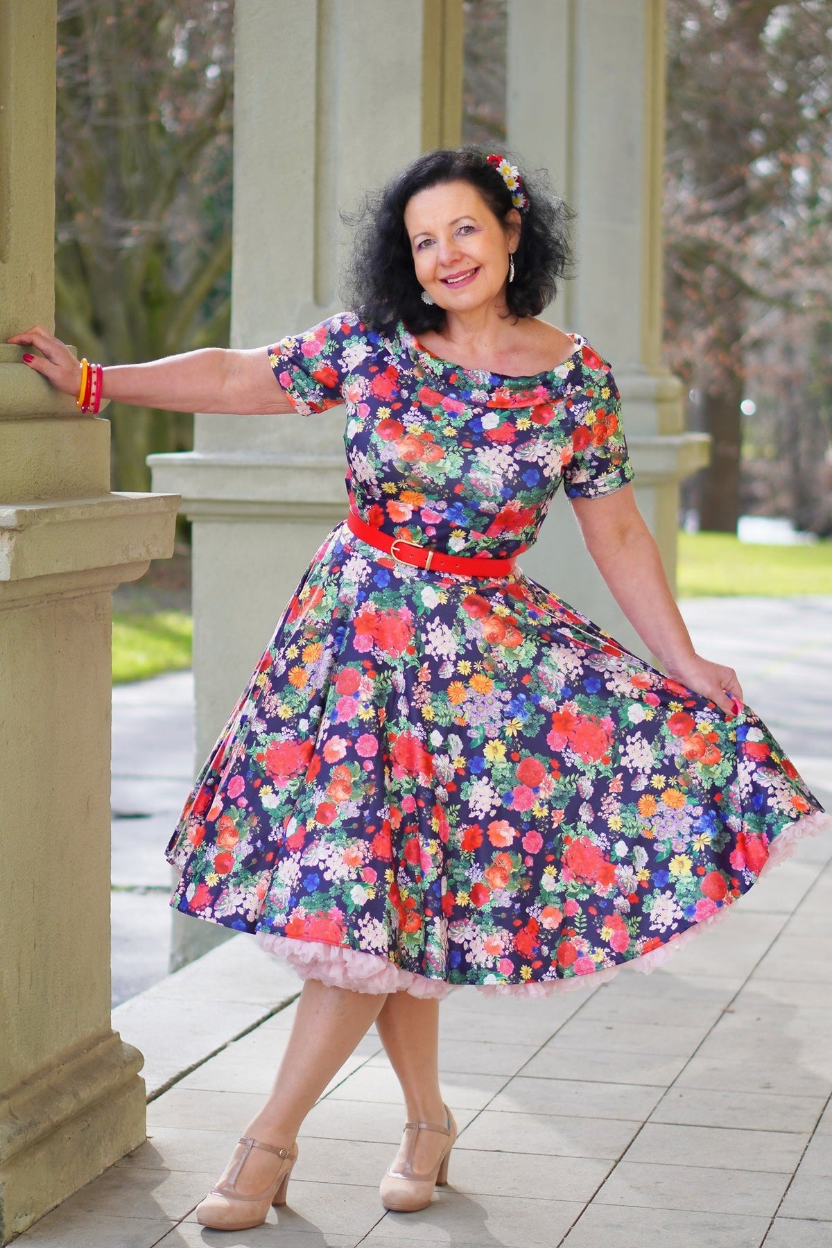 Darlene Midnight Garden Off Shoulder Swing Dress