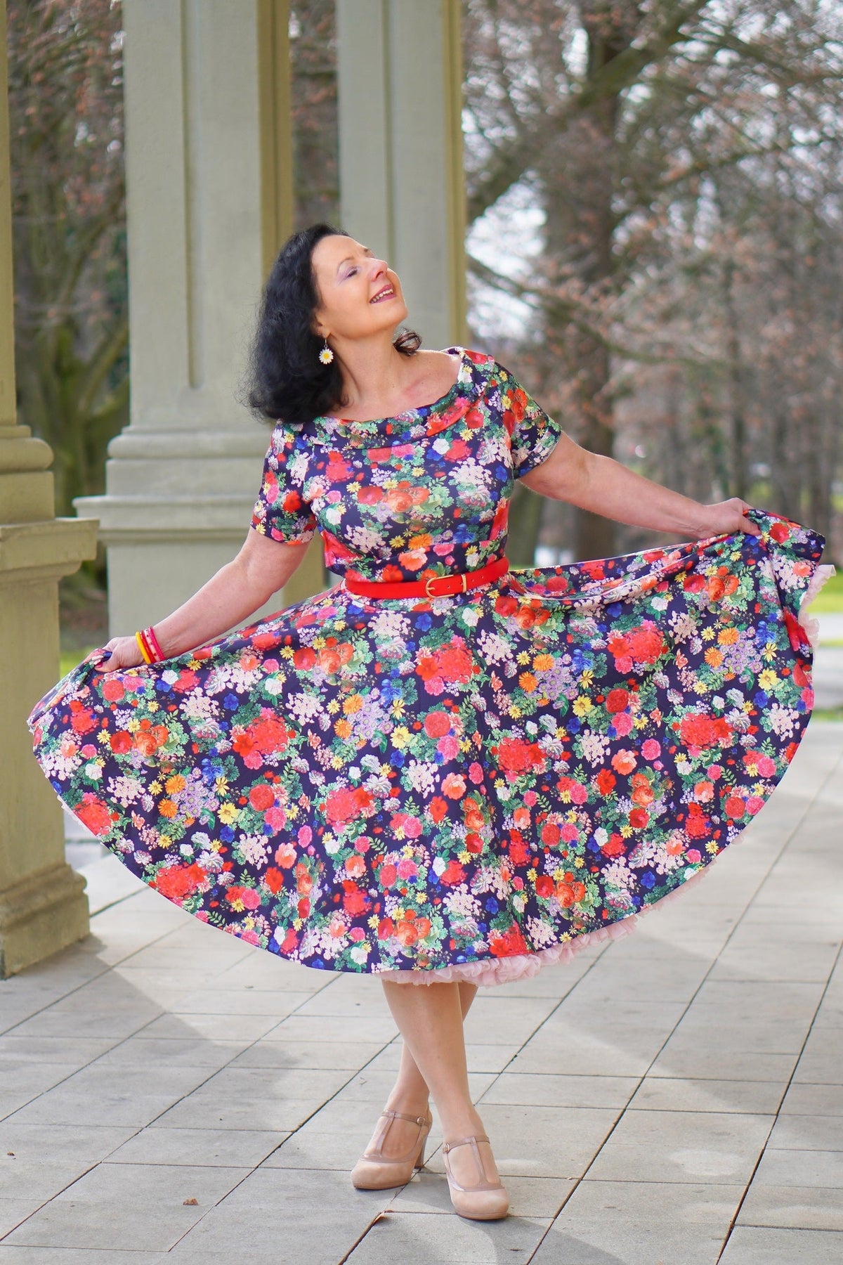 Darlene Midnight Garden Off Shoulder Swing Dress