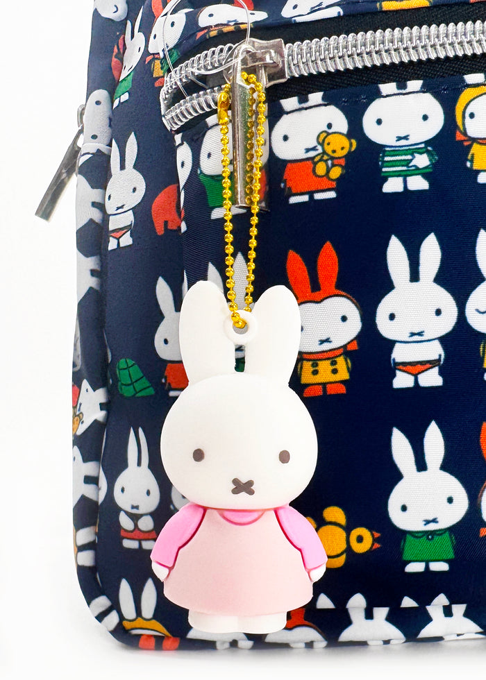 Miffy Rubber Mascot Keychain in pink white with Miffy rubber figure on ball chain kawaii keychain — model view