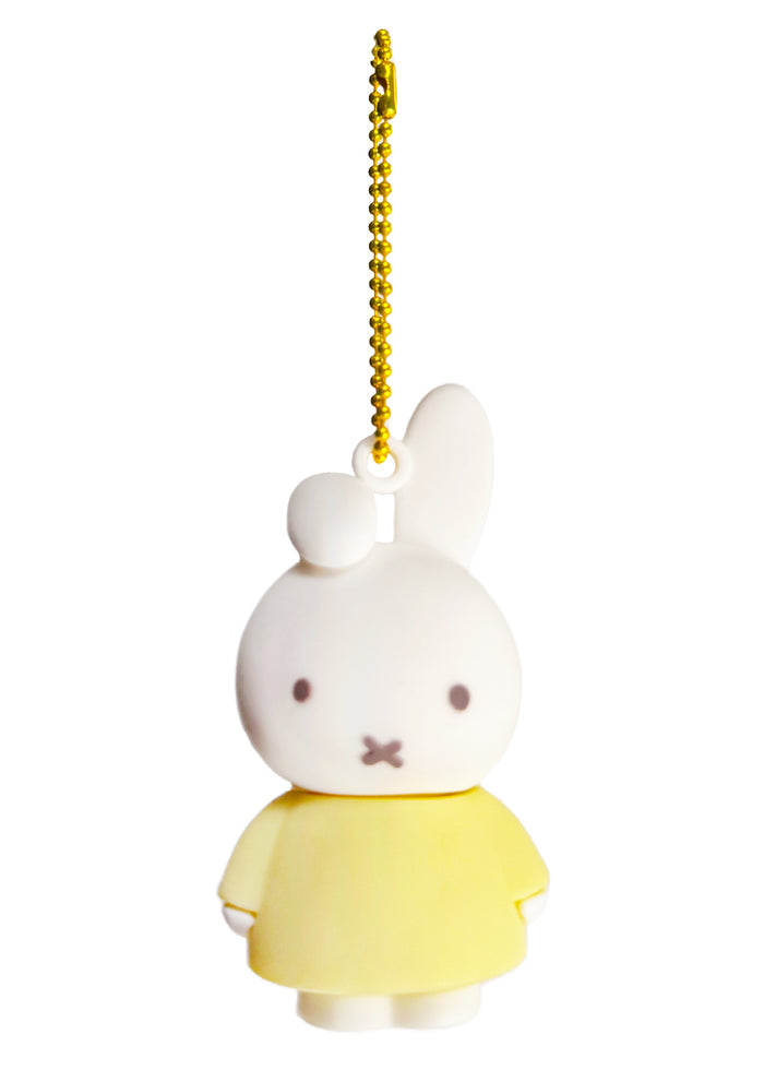 Miffy Rubber Mascot Keychain in yellow white with Miffy rubber figure on ball chain kawaii keychain — front view