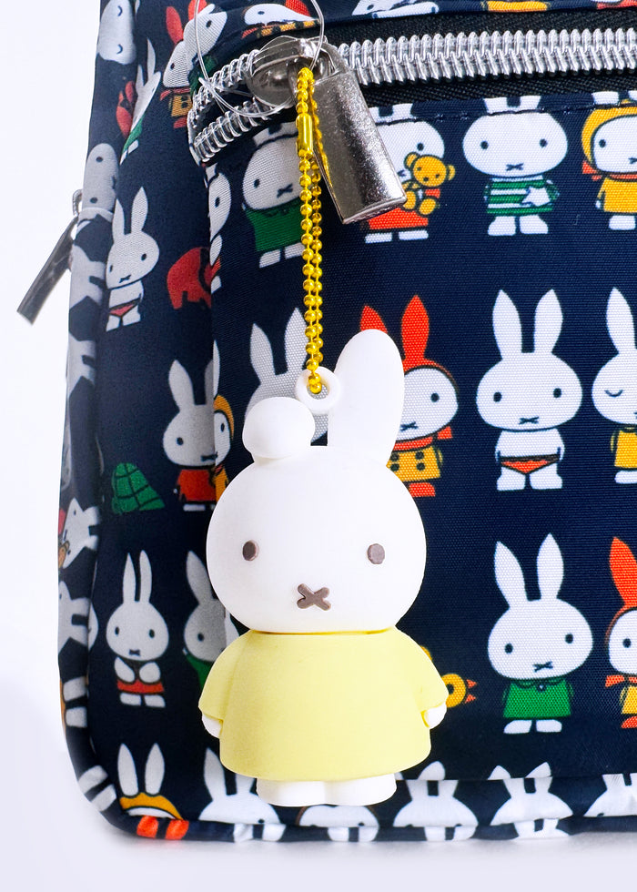 Miffy Rubber Mascot Keychain in yellow white with Miffy rubber figure on ball chain kawaii keychain — model view