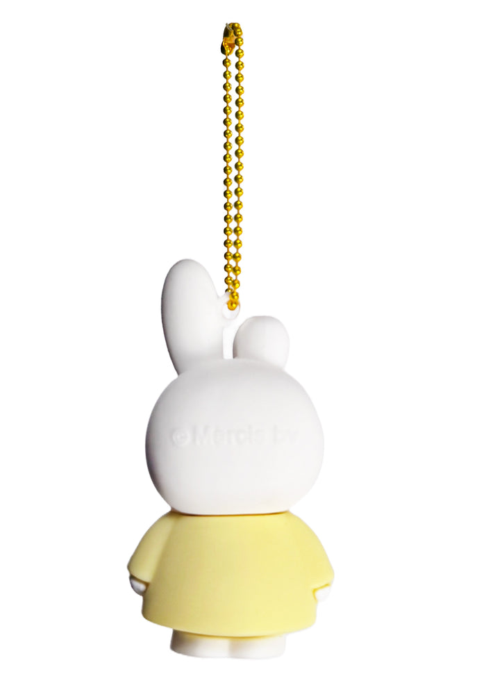 Miffy Rubber Mascot Keychain in yellow white with Miffy rubber figure on ball chain kawaii keychain — back view