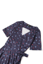 Matilda Navy Blue Heart & Swallow Wrap Dress