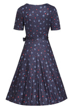Matilda Navy Blue Heart & Swallow Wrap Dress