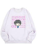 Neon Genesis Evangelion Lavender Shinji Ikari Chibi Pullover in lavender with chibi Shinji Ikari graphic on anime rave festival pullover — front view