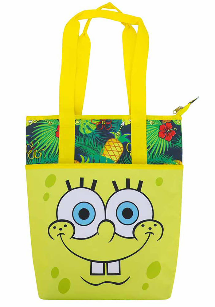 Bioworld Nickelodeon Spongebob Pineapple Insulated Convertible Backpack Tote in yellow multi with Spongebob pineapple print on fandom rave insulated tote bag — front view