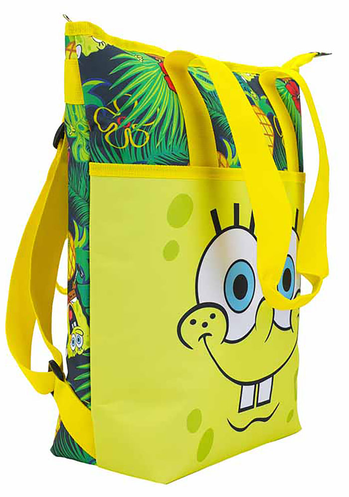 Bioworld Nickelodeon Spongebob Pineapple Insulated Convertible Backpack Tote in yellow multi — side view
