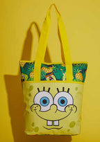 Bioworld Nickelodeon Spongebob Pineapple Insulated Convertible Backpack Tote in yellow multi — model carry view